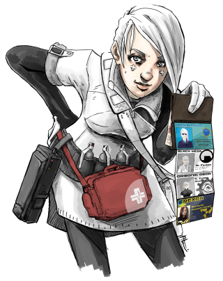 Cartoon character red bag gun - free cyberpunk wallpaper for mobile