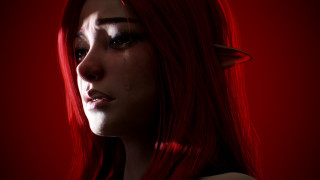Red haired crying elf portrait - a black top free wallpaper for desktop