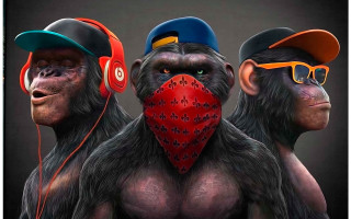 Three monkeys headphones masks graffiti - mask free wallpaper