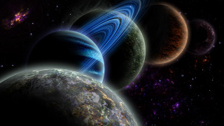 Space planets stars blue ring - a group of planets free wallpaper