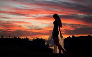 Woman dress sunset long hair - her long hair free wallpaper