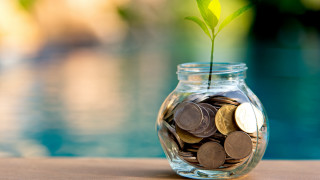Jar coins plant blurry depth - a glass jar free wallpaper