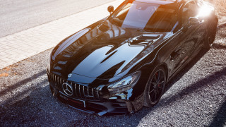 Black mercedes sports car night - the side of the road free wallpaper for desktop