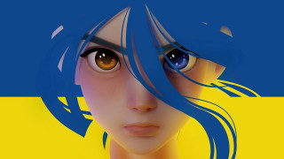 Blue hair brown eyes gradient - a digital painting of a woman free wallpaper