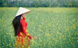 Woman red dress white hat - dai xi free wallpaper for desktop