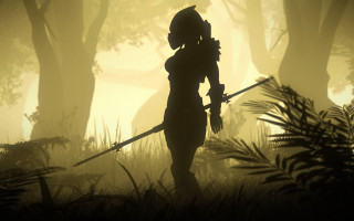Woman forest sword shield helmet - her hand and a helmet free wallpaper
