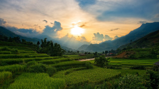Sunset valley river mountains clouds 2 - dai xi free wallpaper for desktop