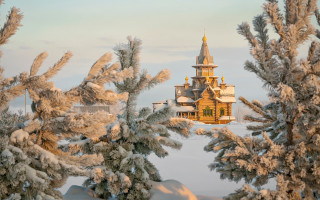 Winter church snow trees blue - snow covered trees free wallpaper