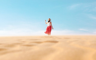 Woman red skirt hat beach - a red skirt free wallpaper