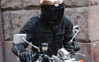 Motorcycle man black leather helmet - christian hilfgott brand free wallpaper for desktop