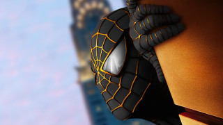 Spiderman peeking building skyscraper stylized - a spider free wallpaper for desktop