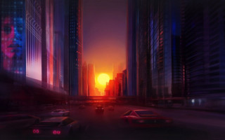 City street sunset solarpunk retrofuturism - solarpunk free wallpaper