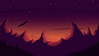 Bird mountain night aurora city - over a mountain range free wallpaper