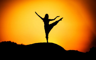 Yoga hill sunset silhouette outstretched - sunrise time free wallpaper for desktop