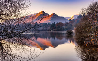 Lake mountains trees autumn sunset - a few leaf free wallpaper for desktop