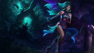 Woman bikini woods dragon purple - a purple sky behind her free wallpaper