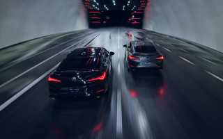 Tunnel drive red lights futurism - two car free wallpaper