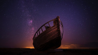 Boat night sky stars milky - a dry grass free wallpaper