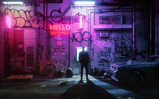 Dark alley neon graffiti cyberpunk - a dark alley free wallpaper