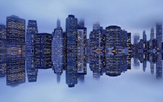 City skyline reflection fog night - cityscape free wallpaper for desktop