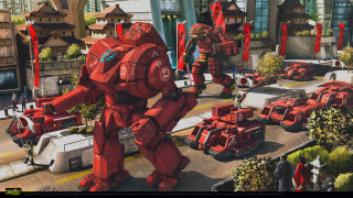 Large red robot cityscape scifi - dai jin free wallpaper