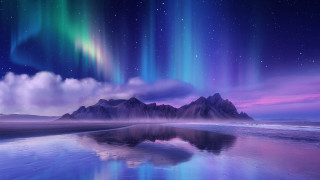 Mountain lake aurora space matte - a body of water below free wallpaper