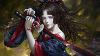 Woman sword flower kimono katana - a sword and a flower free wallpaper