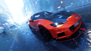 Red sports car rain city - rain free wallpaper