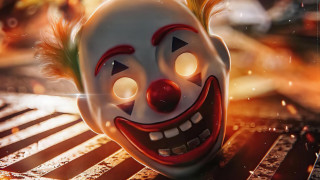 Creepy clown mask bench blurry - yellow hair free wallpaper