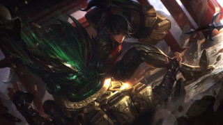 Woman armor sword flag red - dai jin free wallpaper