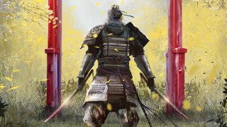 Armor samurai field swords outdoors - a yellow background behind free wallpaper for desktop