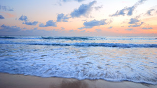 Sunset beach waves clouds mountains - sky free wallpaper for desktop