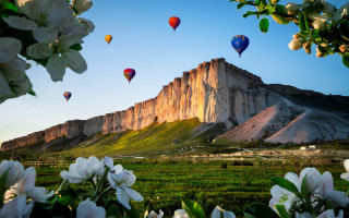 Mountain balloons flowers sky nature - hot air balloon free wallpaper