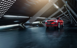 Red car tunnel dark room - a black floor free wallpaper