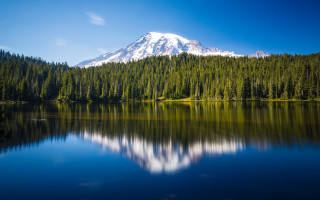 Mountain reflection lake trees forest 4 - a sunny day free wallpaper for desktop