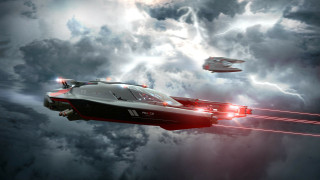 Futuristic flying vehicle storm saucer - flying free wallpaper