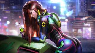 Futuristic suit city night bokeh - a drink free wallpaper