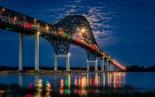 Bridge lights night sky water - alson s. clark free wallpaper