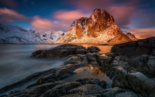 Mountain lake rocks clouds sunset 3 - rock free wallpaper