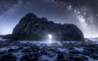 Rock formation hole stars night - a large rock formation free wallpaper for desktop