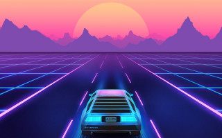 Futuristic city mountains sunset neon - a futuristic city free wallpaper