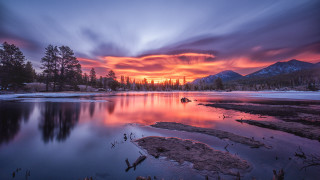 Lake boat sunset clouds trees - the sky and trees free wallpaper