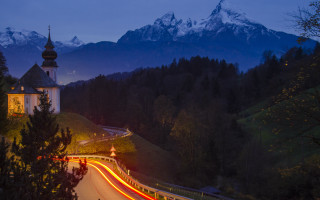 Church mountain longexposure night light - a long exposure of light free wallpaper