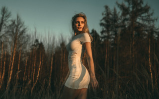 Woman white dress field trees 3 - a white dress free wallpaper for desktop