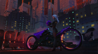 Futuristic woman motorcycle night neon - a futuristic woman free wallpaper