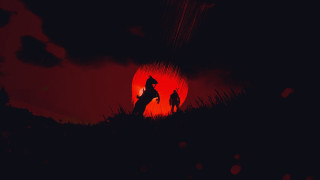 Couple hillside red sun silhouette - a black sky free wallpaper