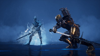 Knights armor blue light warframe - blue background free wallpaper