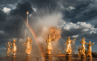 Rainbow skyline fountain sculptures night - arkhip kuindzhi free wallpaper