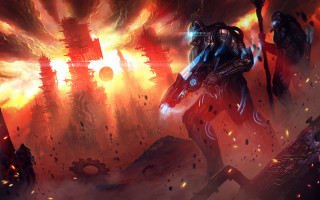 Futuristic man city flames lava - a futuristic suit free wallpaper for desktop