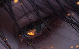 Woman eye embers fire sunset - a yellow light free wallpaper